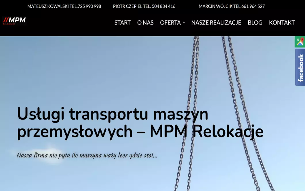 Usługi transportu maszyn przemysłowych MPM Relokacje